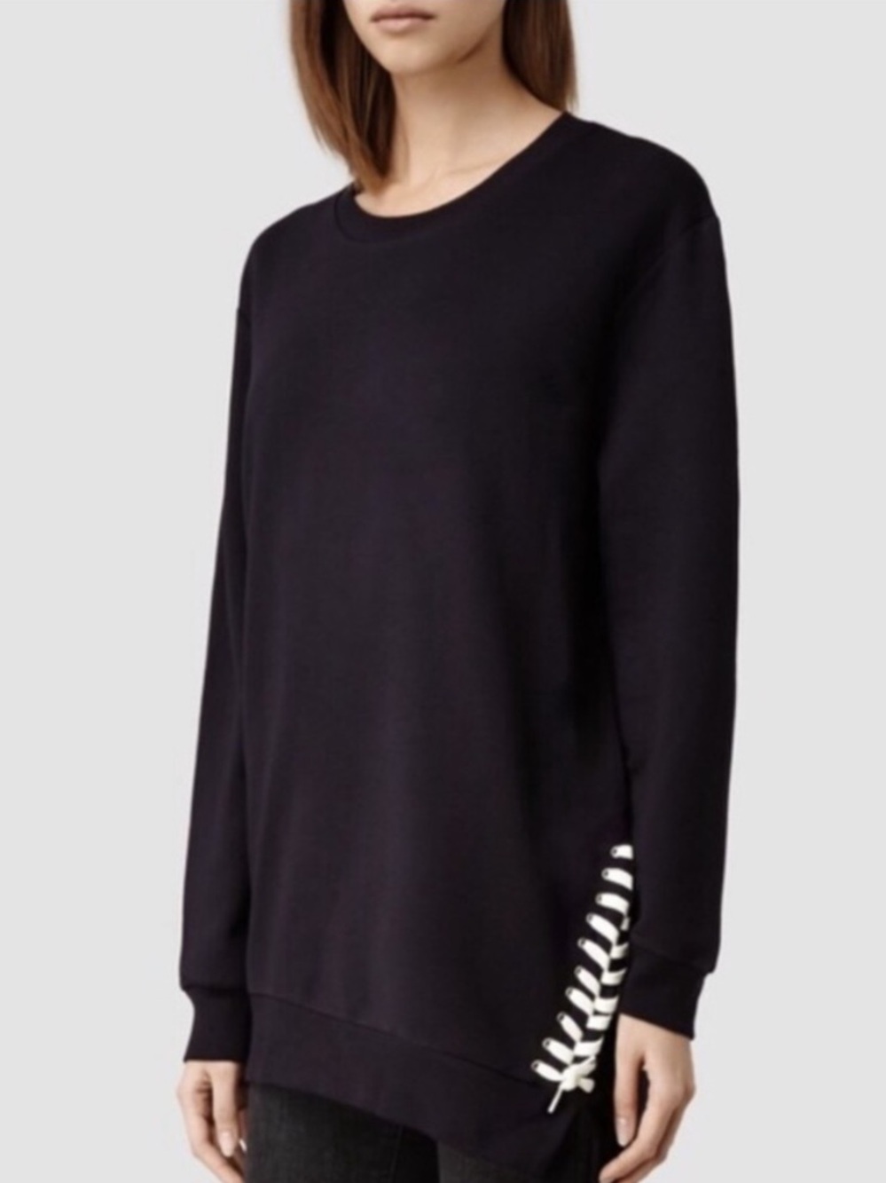 AllSaints Kim Side Lace Up Crewneck Sweatshirt in Black size XSmall